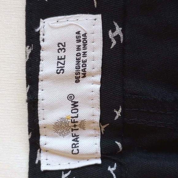 NWT Craft + Flow 100% Cotton Twill 10" Bermuda Shorts 32 Black White Birds - Picture 3 of 9